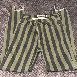 Subdued Green Black Striped Jeans